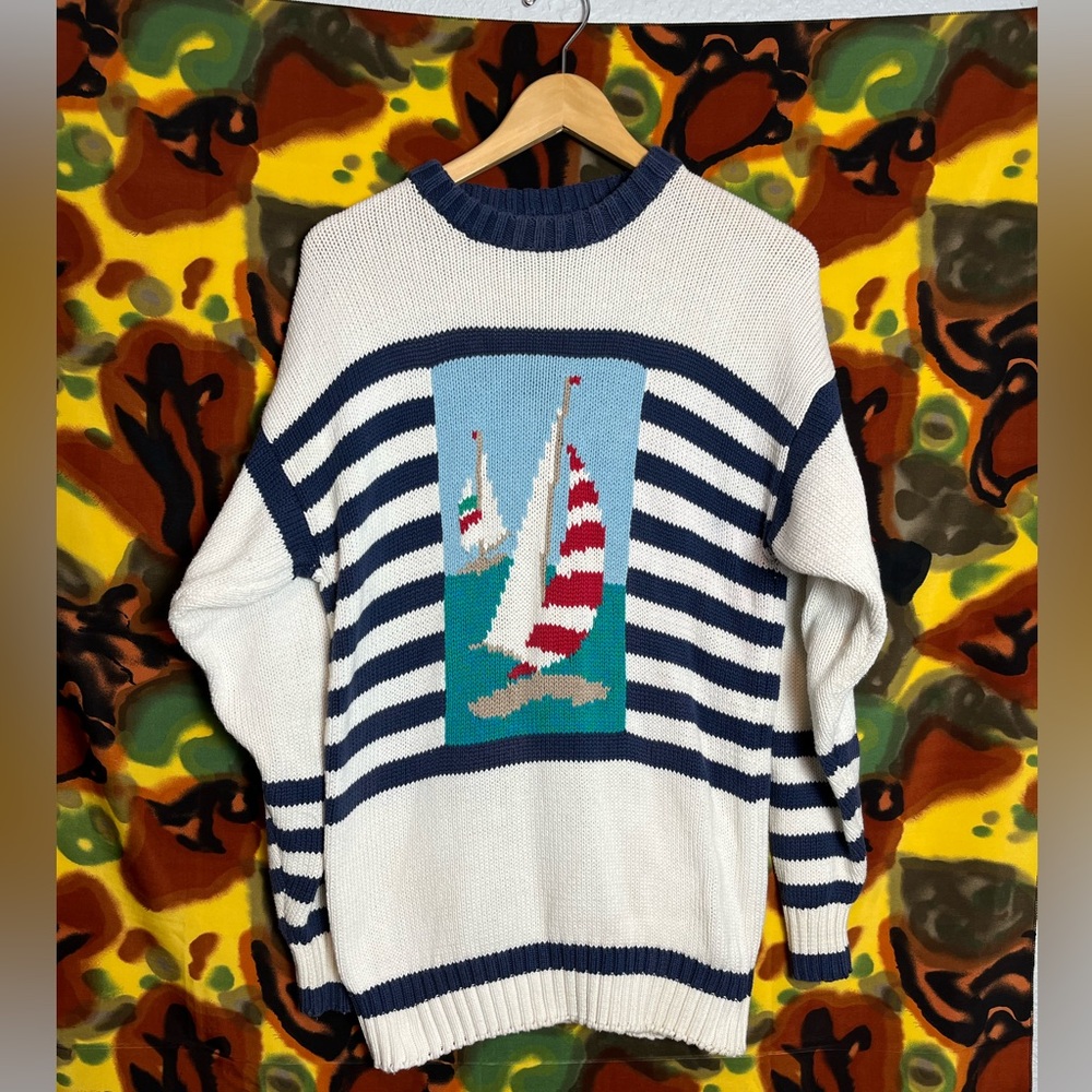 Vintage Braemer Of Scotland Sailboat Mens Sweater Size Medium